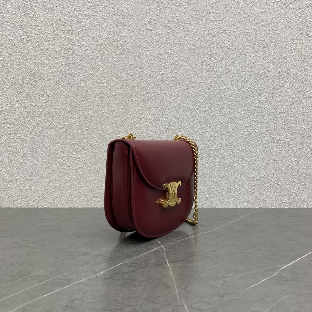 Celine Chain Besace Shoulder Bag Clea In Shiny Calfskin Wine Red 110973